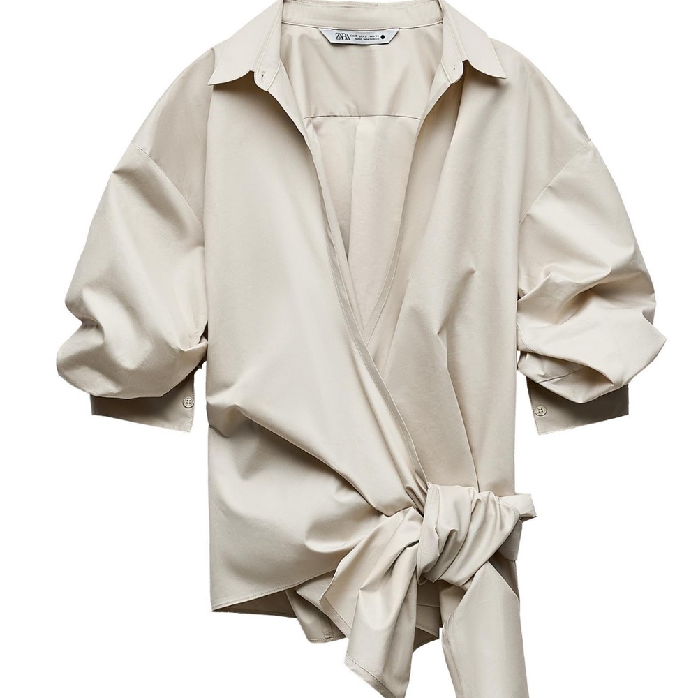 Zara Beige Tie-Front Blouse